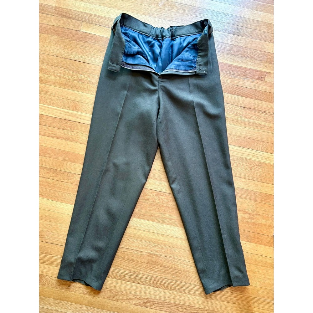 Vintage 100% Pure Wool High Waist Pleated Trousers Olive Green 8 Dark Academia - Picture 7 of 11